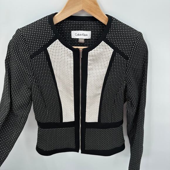 Calvin Klein Black and White Patterned Zip up Blazer // 8Petite - Picture 4 of 8